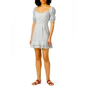 Stylestalker Kelly Mini Dress Blue and White Cotton Puff Sleeves Medium